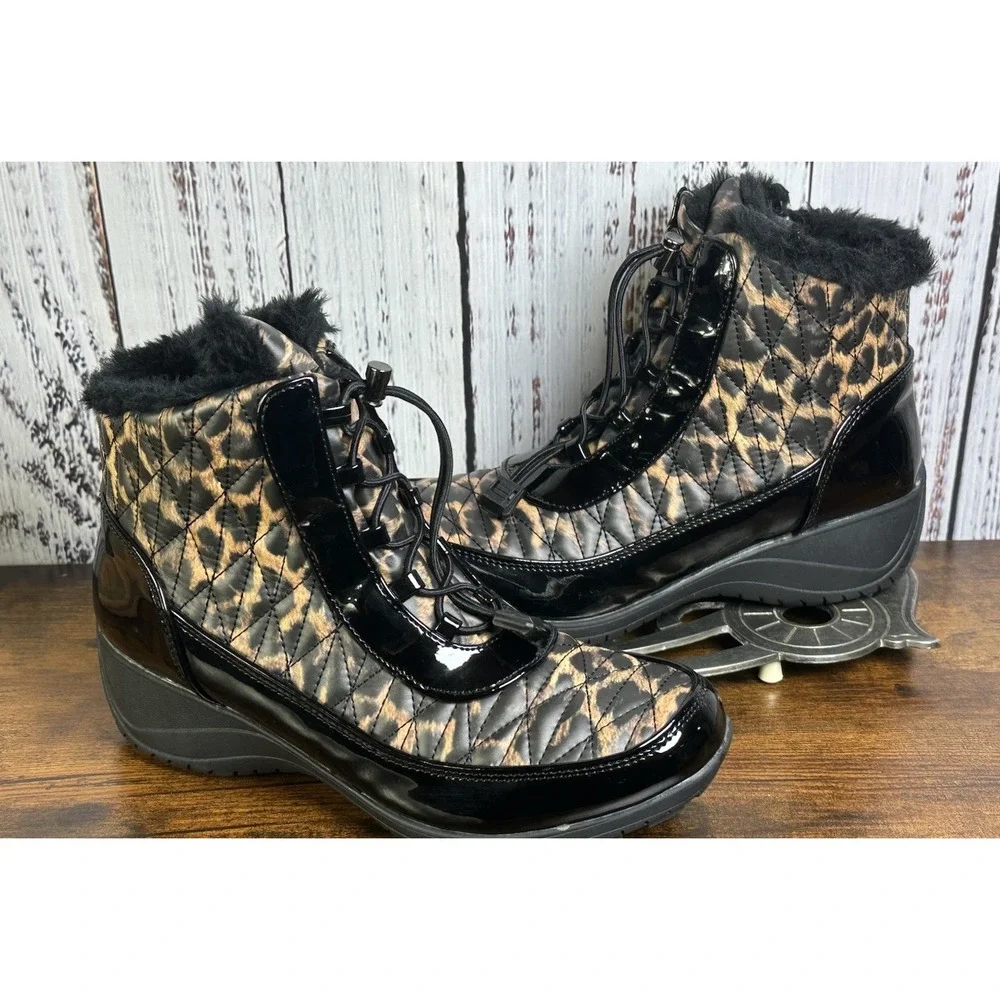 Khombu Molly Waterproof‎ Side-Zip Winter Ankle Boots Women's 8.5 Black Leopard